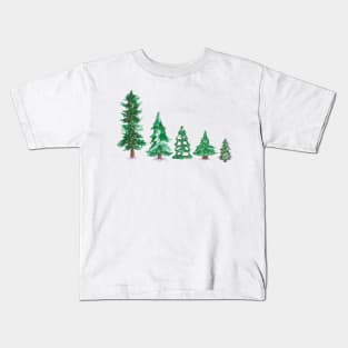 Watercolor Pine Winter Forest Kids T-Shirt